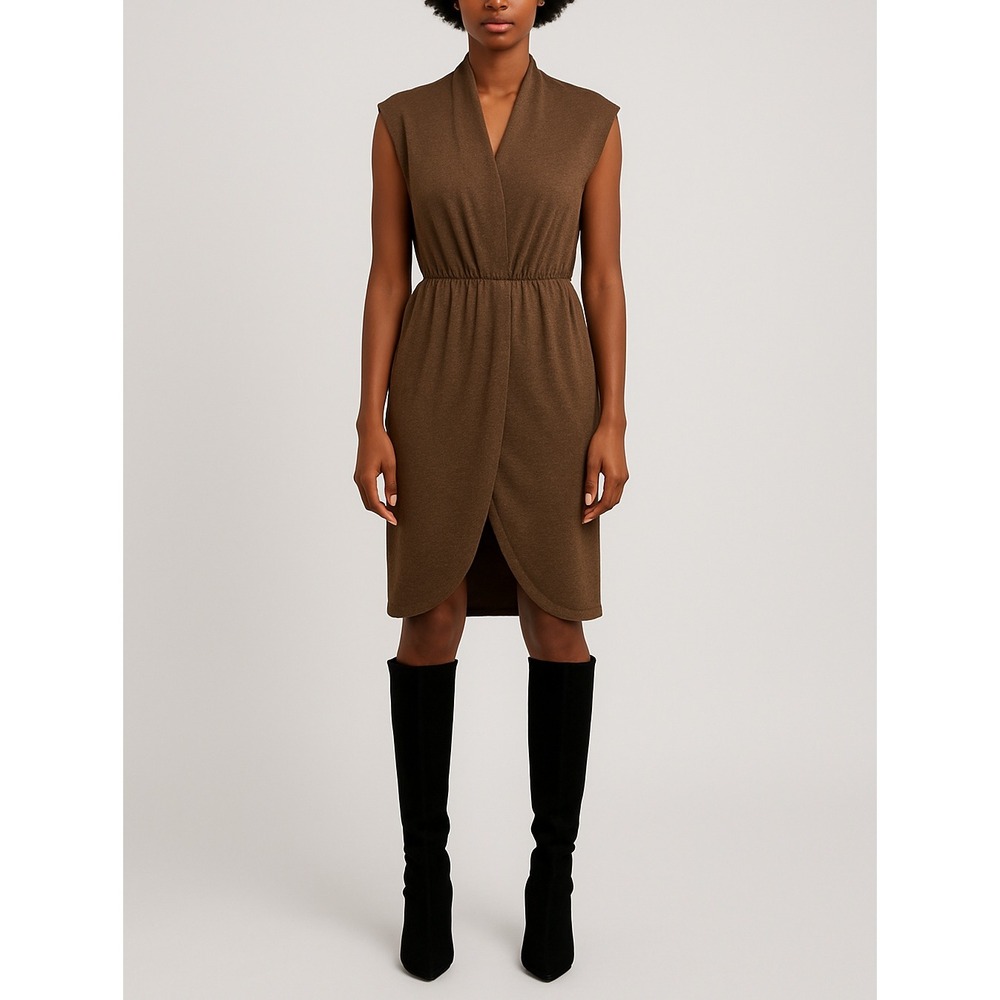 THEME Brown Wrap Tulip Hem Dress Sleeveless Womens Size‎ L